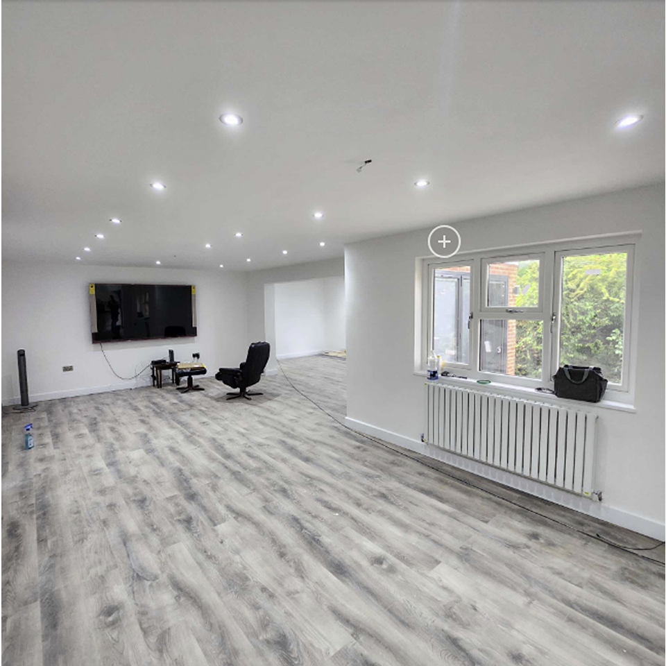 Gaming, Main Hallway. With herringbone tiles on the floor